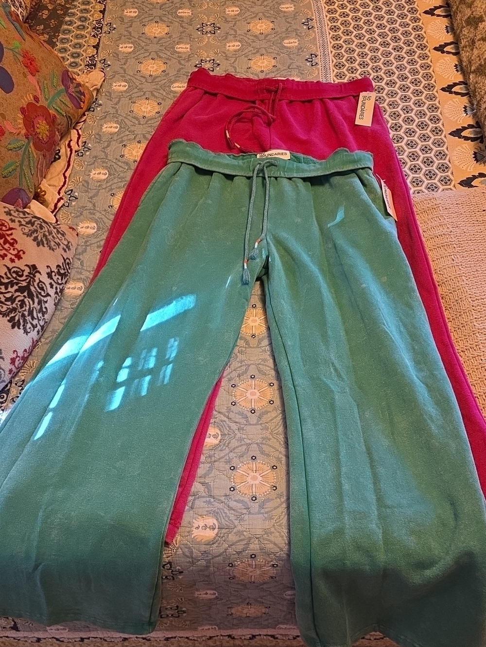 Nobo Boho Wide-Leg Sweatpants in Teal and Magenta